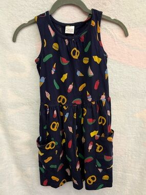 Hanna Andersson Navy Racerback Dress w/ Multicolor Snack Prints Girls Size 130/8